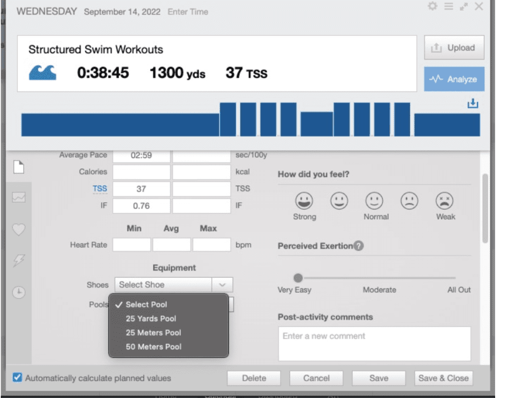Zwembadlengte kiezen in Trainingpeaks